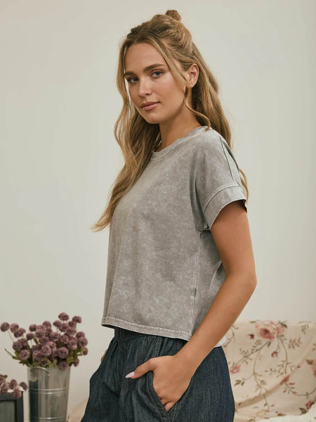running the show washed scoop neck tee | grey