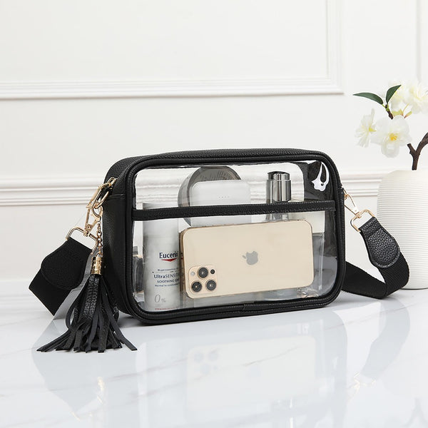clear stadium crossbody bag | black