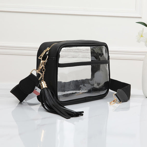 clear stadium crossbody bag | black