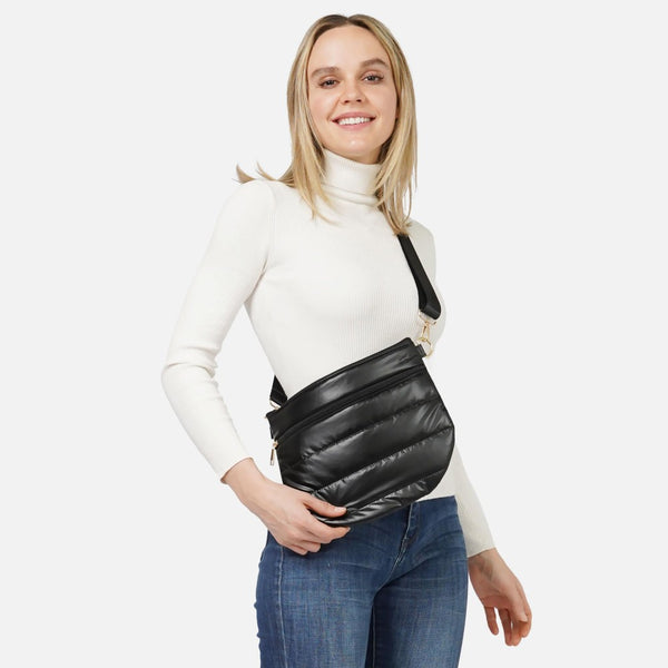 reflective puffy crossbody bag | black