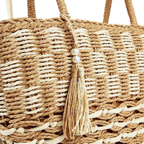 braided straw tote bag | brown