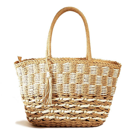 braided straw tote bag | brown