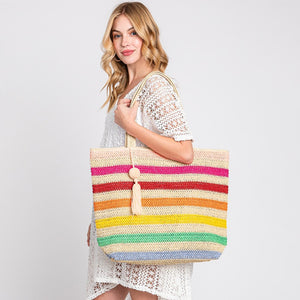 striped crochet tote bag | pink