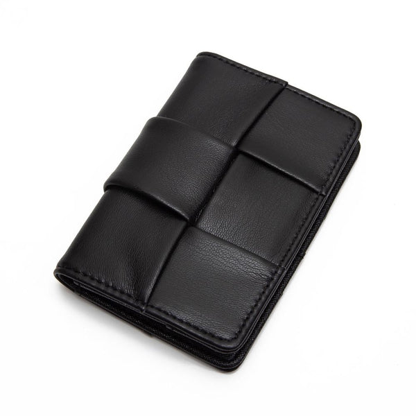 vegan leather woven bifold wallet | black