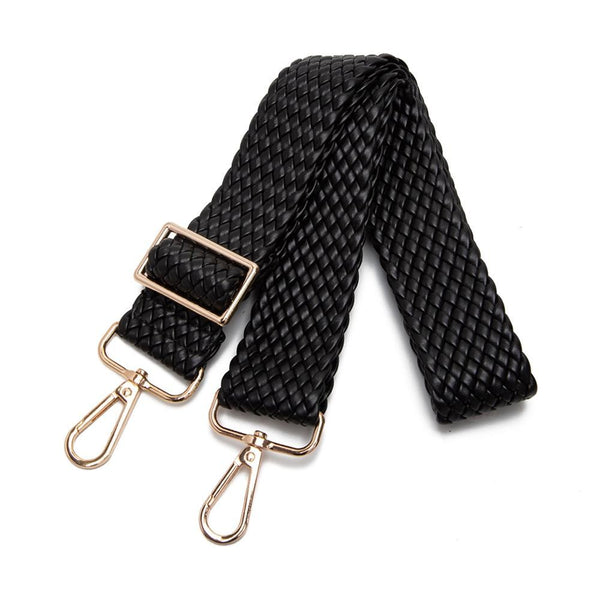 braided vegan leather adjustable bag strap | black