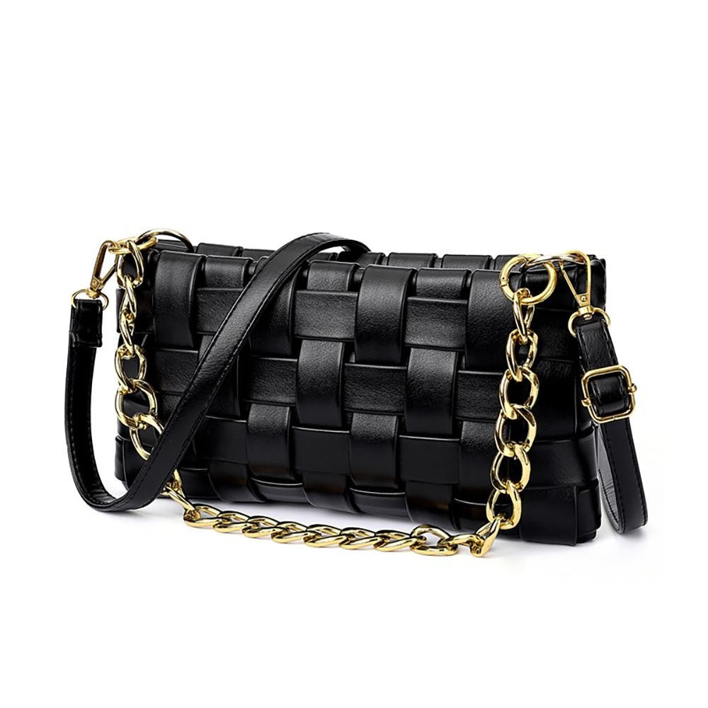 basket weave vegan leather crossbody bag | black