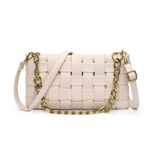 basket weave vegan leather crossbody bag | white