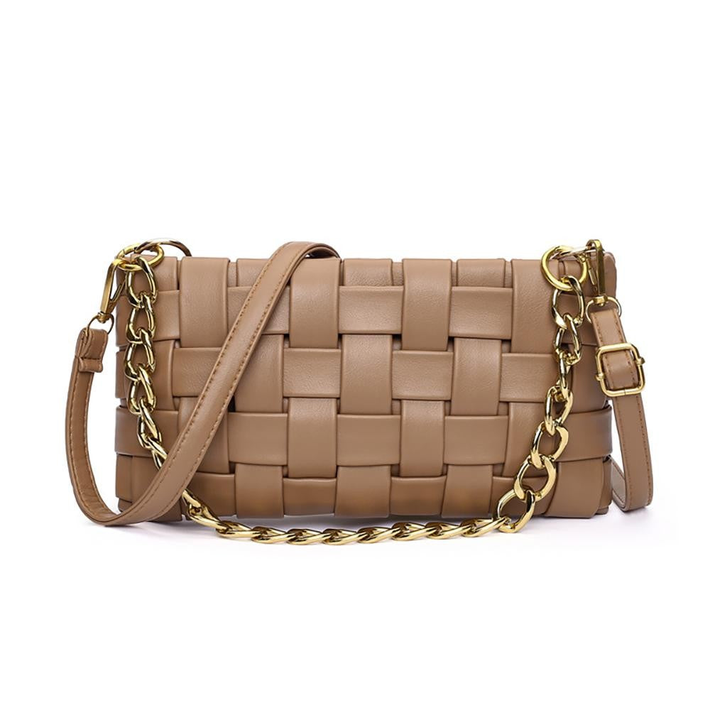 basket weave vegan leather crossbody bag | tan