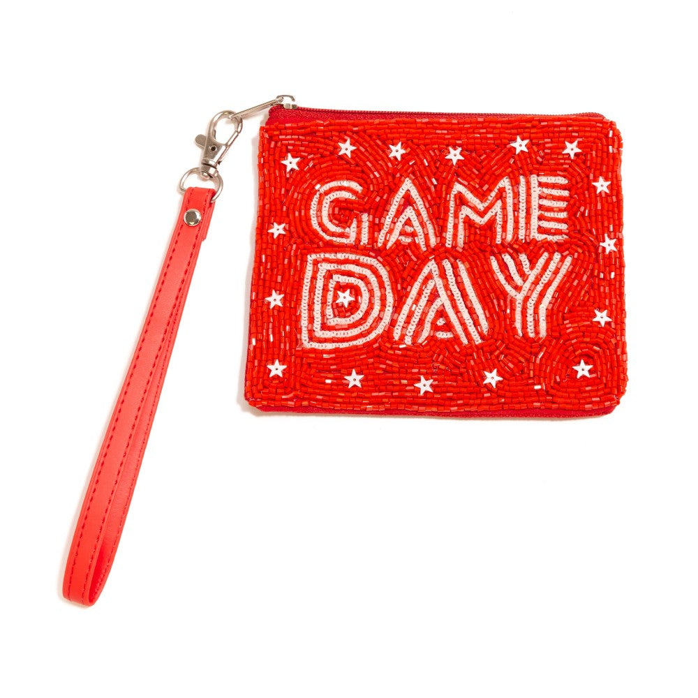 beaded game day wristlet | red + white