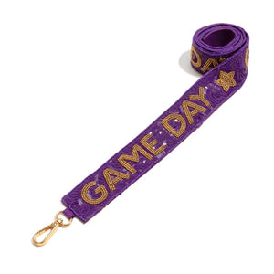 beaded game day purse strap | purple + gold