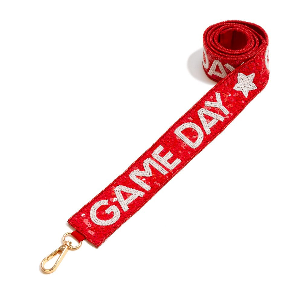 beaded game day purse strap | red + white