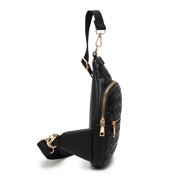 vegan leather basketweave sling bag | cumin