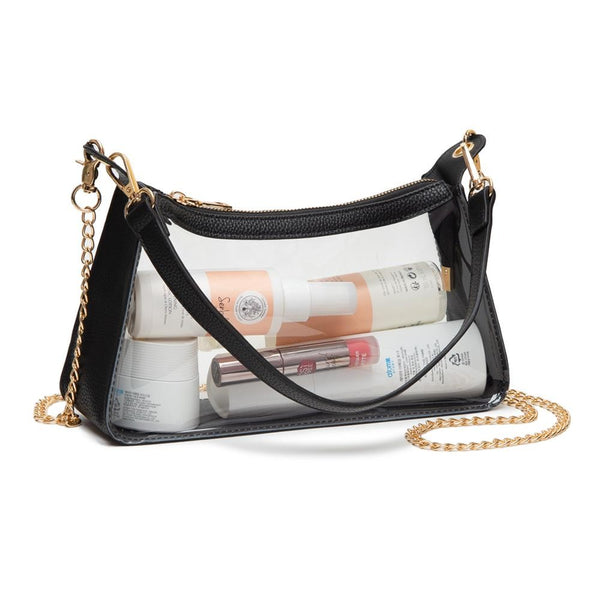 clear crossbody bag + gold chain strap | black