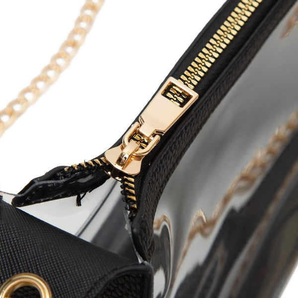 clear crossbody bag + gold chain strap | black