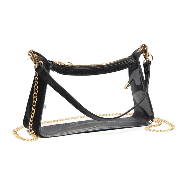 clear crossbody bag + gold chain strap | black