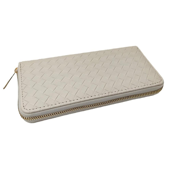 leather basket weave wallet | beige