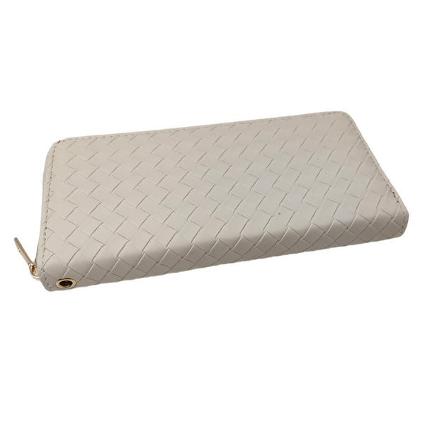 leather basket weave wallet | beige