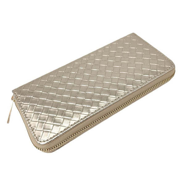 leather basket weave wallet | gold