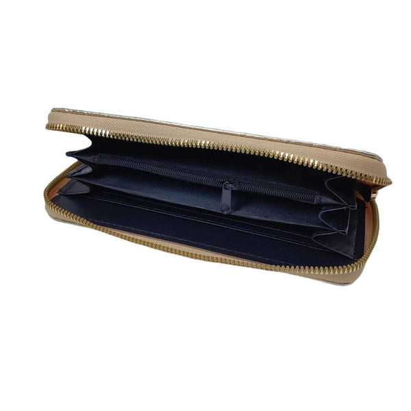 leather basket weave wallet | gold