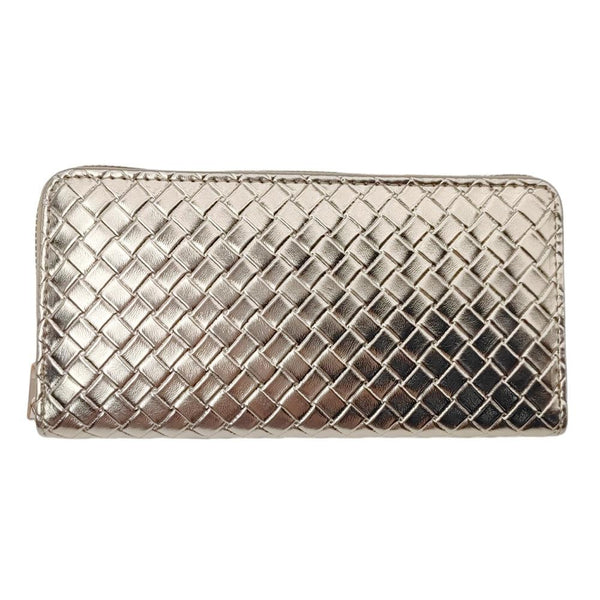 leather basket weave wallet | gold