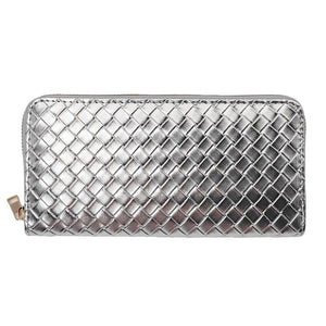 leather basket weave wallet | silver