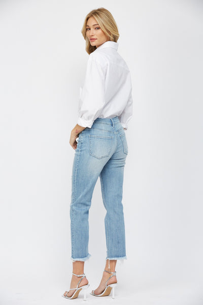 lauren mid-rise cigarette crop jeans | powder blue