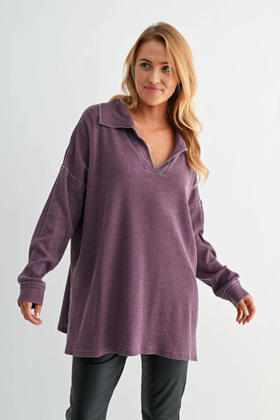 push the limits oversized waffle knit top | dark plum