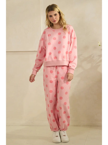 dots for days polka dot sweatpants | pink + pink