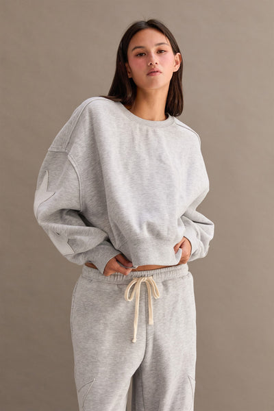 cozy as can be star patch sweatset | heather grey