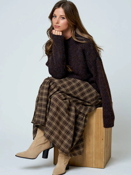 got it handled mock neck oversized knit sweater | brown