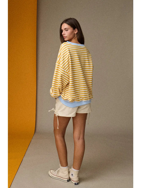 darling at heart striped relaxed fit pullover | yellow