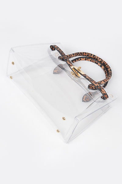 2-in-1 clear top handle bag + insert | leopard
