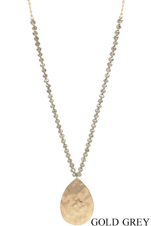 beaded drop pendant | taupe + gold