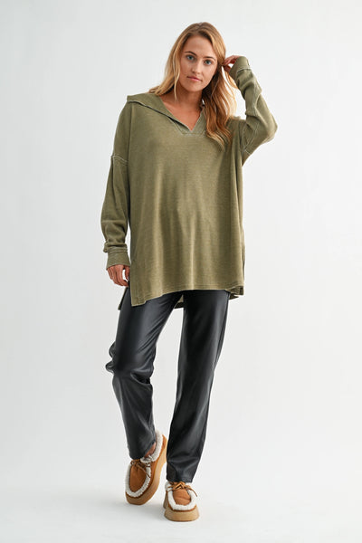 push the limits oversized waffle knit top | camo green