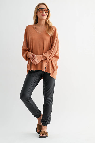 dream about you oversized waffle knit top | burnt amber