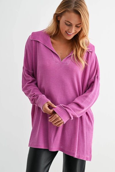 push the limits oversized waffle knit top | new orchid