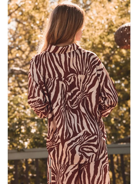 well connected zebra print button up blouse | wild mirage