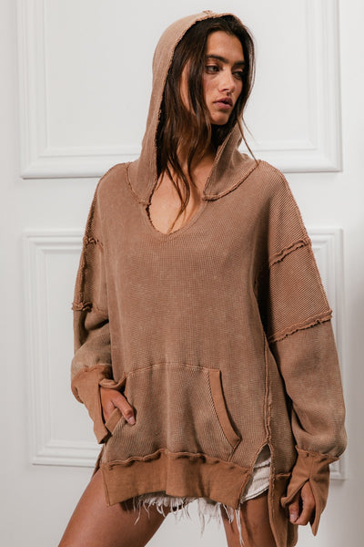 more than words washed thermal hoodie | vintage mocha