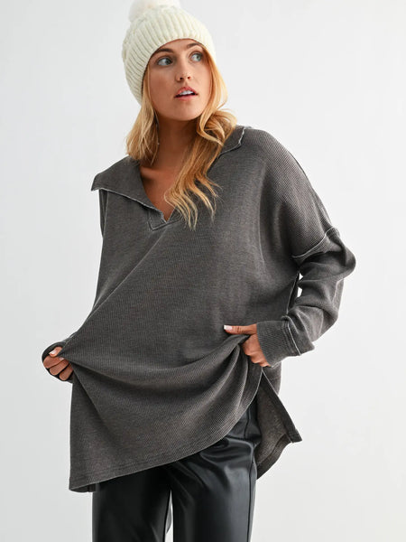 push the limits oversized waffle knit top | espresso