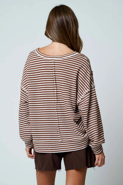 shifting my focus striped knit top | brown