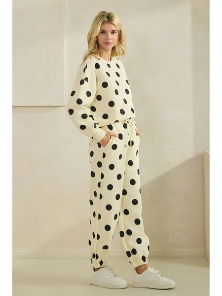 dots for days polka dot sweatpants | cream + black