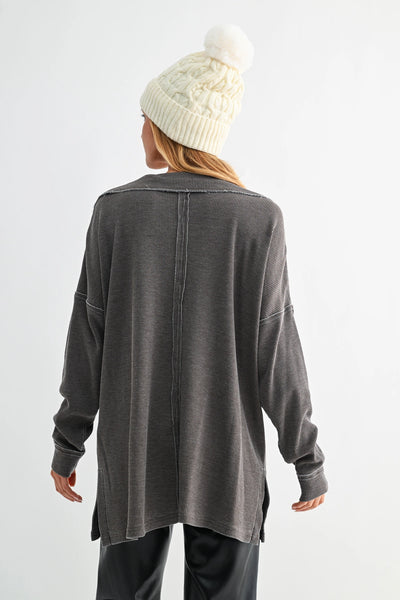 push the limits oversized waffle knit top | espresso