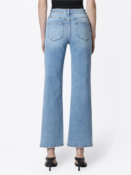 tate high rise distressed hem slim wide leg jeans | glowing