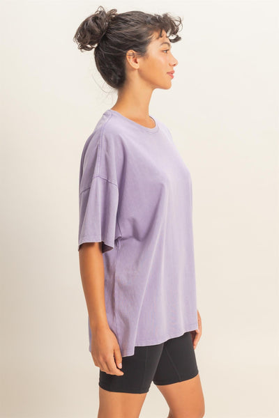 waiting for fun oversized mineral wash top | dusty purple