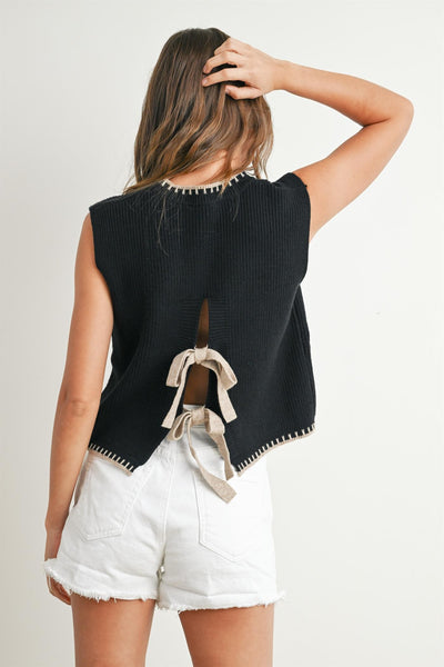 no second guessing sleeveless sweater | black + taupe