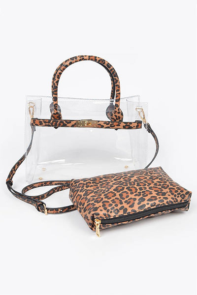 2-in-1 clear top handle bag + insert | leopard