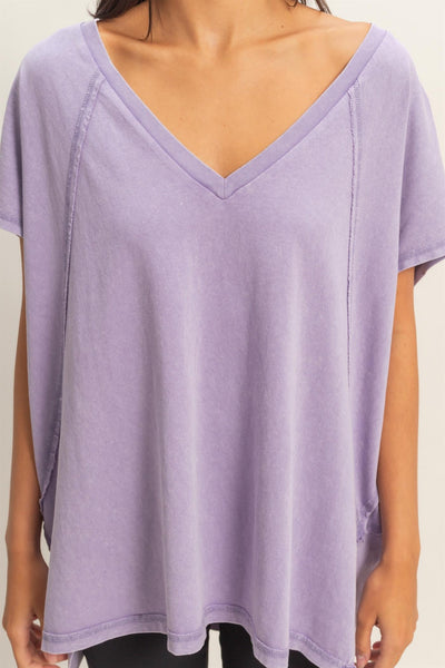 feeling your best oversized mineral wash top | dusty purple