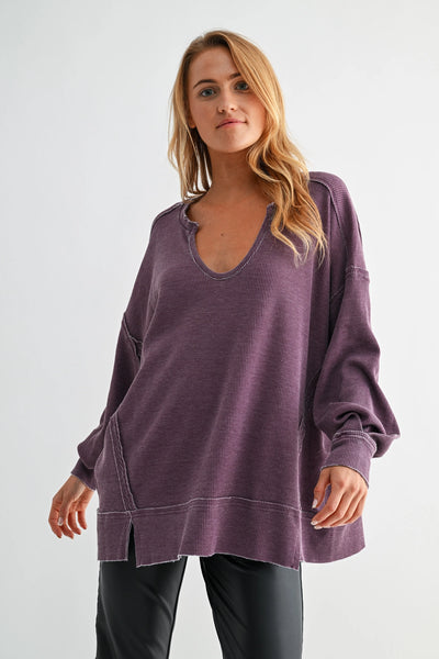 dream about you oversized waffle knit top | dark plum