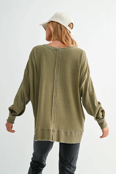 dream about you oversized waffle knit top | camo green