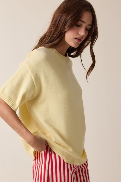 hometown cutie short sleeve sweater | lemon